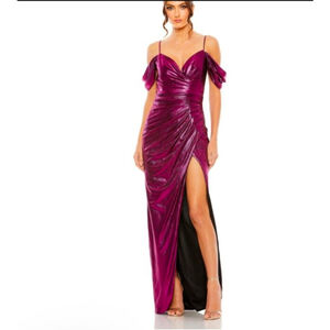 Ieena Mac Duggal Fuchsia Metallic Ruched Maxi Dress Size 2